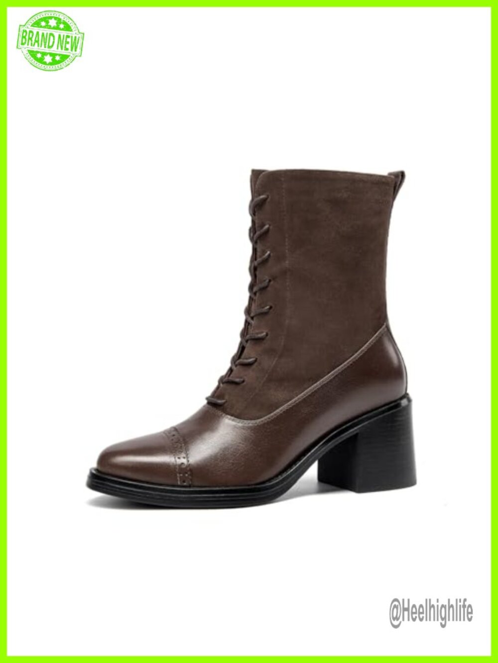 Chunky Heel Leather Suede Ankle Combat Boots Lace Up Side Zipper